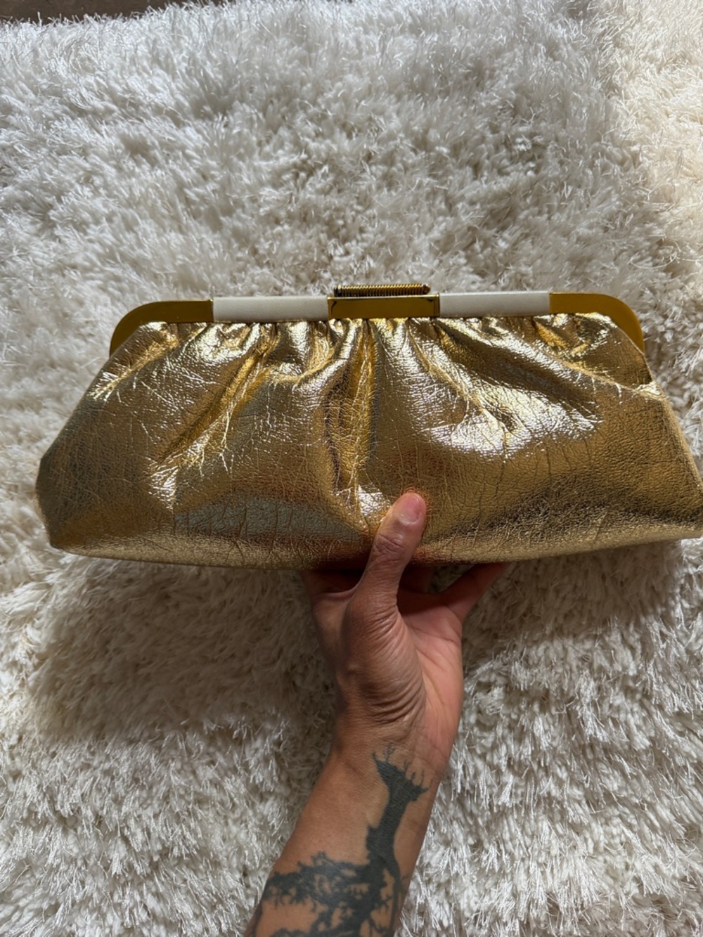 Vintage Metallic Gold Leather Frame Clutch